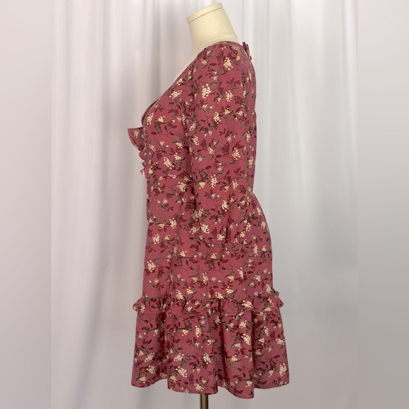 Lush Floral Print Red Women's Mini Dress (671) - Picture 5 of 17